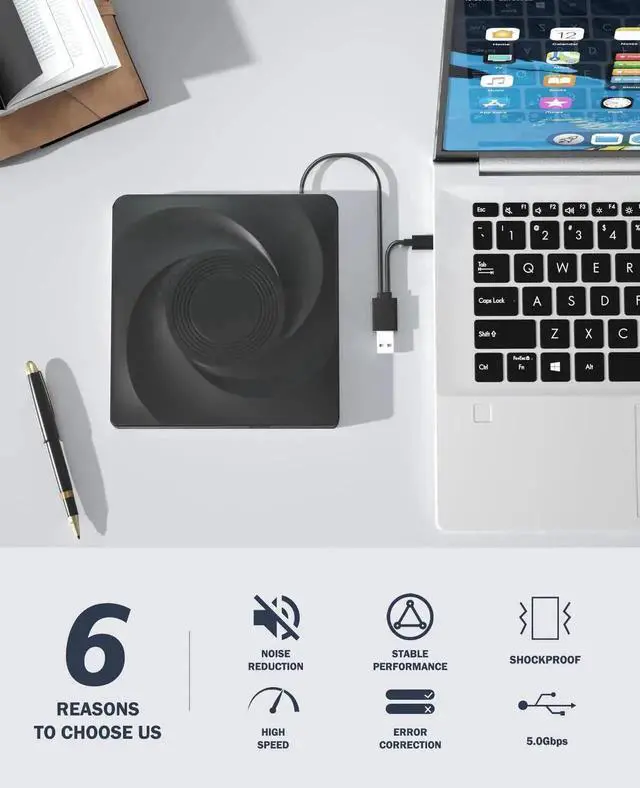 Alt view image 6 of 7 - Vszerda Portable External Blu Ray Burner USB3.0 Type-C Slim BD DVD CD RW Optical Drive Compatible with Windows Mac OS Linux Laptop Desktop PC