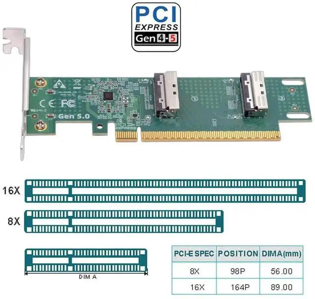 Alt view image 6 of 7 - Vszerda PCIe 5.0 x16 to Dual MCIO 8i SFF-TA-1016 VROC Adapter Card, Mini Cool Edge IO Converter for Motherboard NVMe SSD & GPU Extension