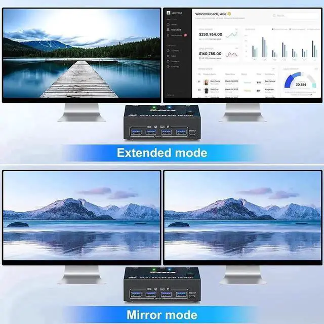 Alt view image 6 of 7 - Vszerda 8K DP 1.4 Dual Monitor USB 3.0 KVM Switch 2×2, 8K@30Hz / 4K@144Hz, 4 USB3.0 Ports, Wired Remote & 4 Connection Cables Included for 2 PCs