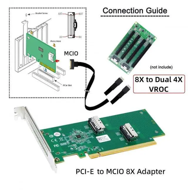 Alt view image 5 of 7 - Vszerda PCIe 5.0 x16 to Dual MCIO 8i SFF-TA-1016 VROC Adapter Card, Mini Cool Edge IO Converter for Motherboard NVMe SSD & Graphics Card Expansion