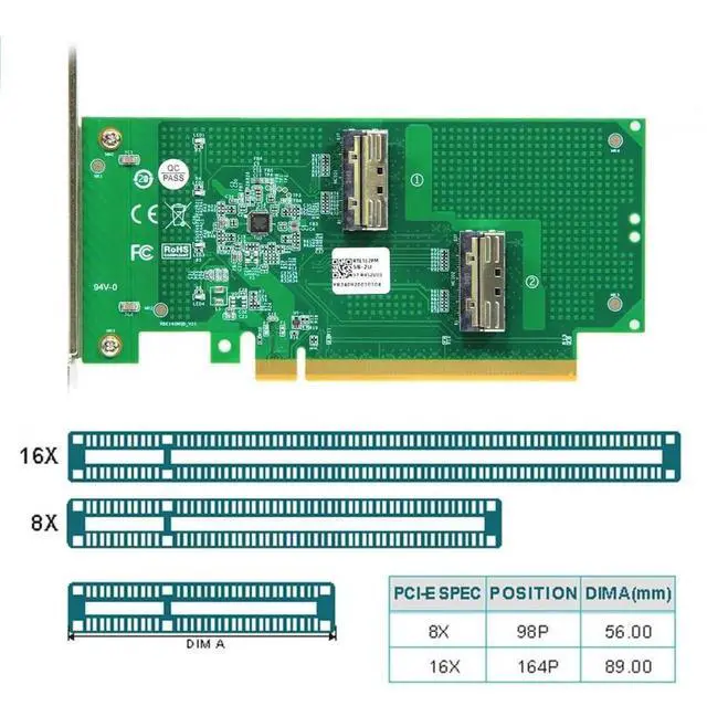 Alt view image 2 of 7 - Vszerda PCIe 5.0 x16 to Dual MCIO 8i SFF-TA-1016 VROC Adapter Card, Mini Cool Edge IO Converter for Motherboard NVMe SSD & Graphics Card Expansion