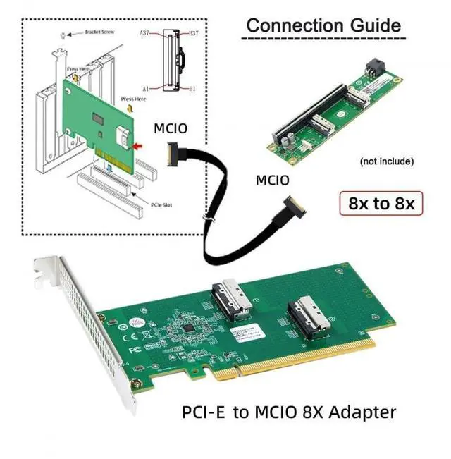 Alt view image 3 of 7 - Vszerda PCIe 5.0 x16 to Dual MCIO 8i SFF-TA-1016 VROC Adapter Card, Mini Cool Edge IO Converter for Motherboard NVMe SSD & Graphics Card Expansion
