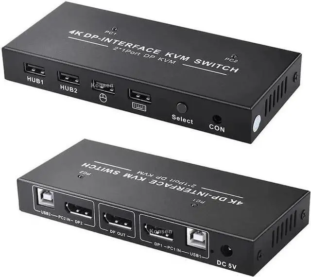 Main image of Vszerda 2 Port 2 In 1 Out DP KVM Switch 4K@60Hz, 2 PCs Share One Monitor, Keyboard, Mouse & Printer