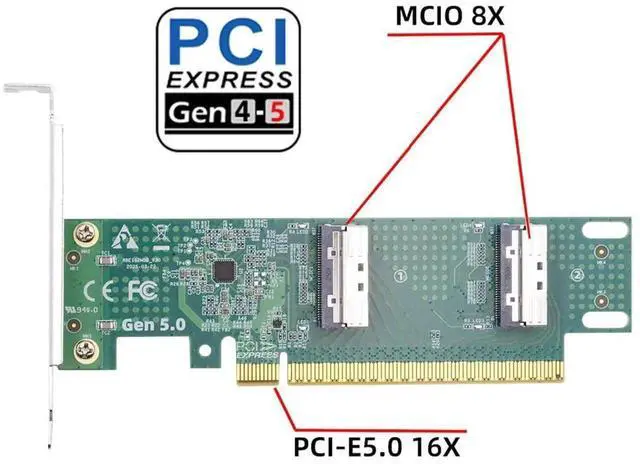 Alt view image 4 of 7 - Vszerda PCIe 5.0 x16 to Dual MCIO 8i SFF-TA-1016 VROC Adapter Card, Mini Cool Edge IO Converter for Motherboard NVMe SSD & Graphics Card Expansion
