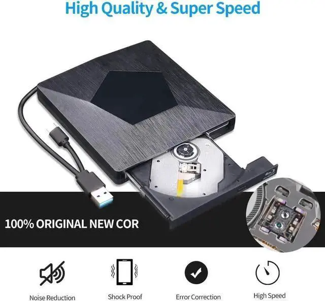 Alt view image 3 of 7 - Vszerda Black Ultra Slim USB 3.0 Type-C External 3D Blu-ray BD CD DVD RW Burner Drive Compatible with Mac OS Windows XP/7/8/10 Laptop Desktop PC