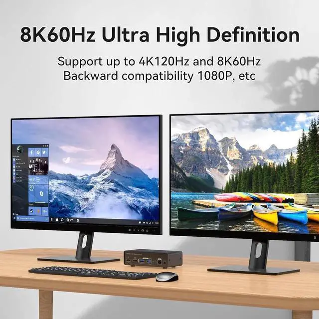 Alt view image 5 of 7 - Vszerda 2 Port 2-In-2-Out Dual Monitor DisplayPort 1.4 KVM Switch 8K@60Hz 4K@120Hz USB 3.0, Aluminum Housing, with USB3.0 to USB-C Cable, 4 USB Peripherals Sharing for 2 PCs & 2 Displays