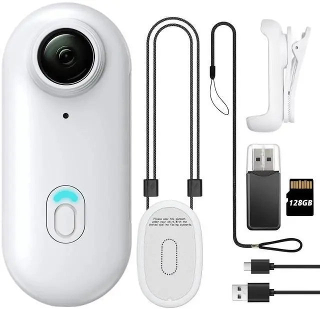 Main image of Vszerda 128GB 1080P FHD Mini Wearable Body Camera, Thumb Size Hands Free Portable Camcorder, Mountable Action Camera for Work, Pet Walking & Travel, White