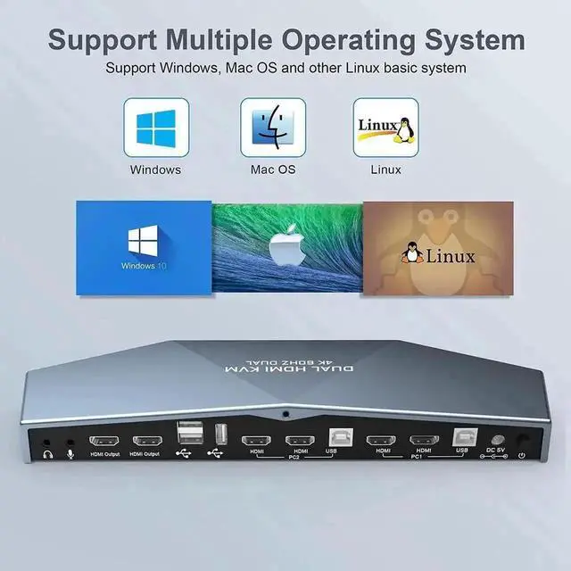 Alt view image 5 of 7 - Vszerda 2 PCs Dual Monitor HDMI KVM Switch 4K@60Hz HDCP 2.2, 4×2 Dual Display KVM Switcher