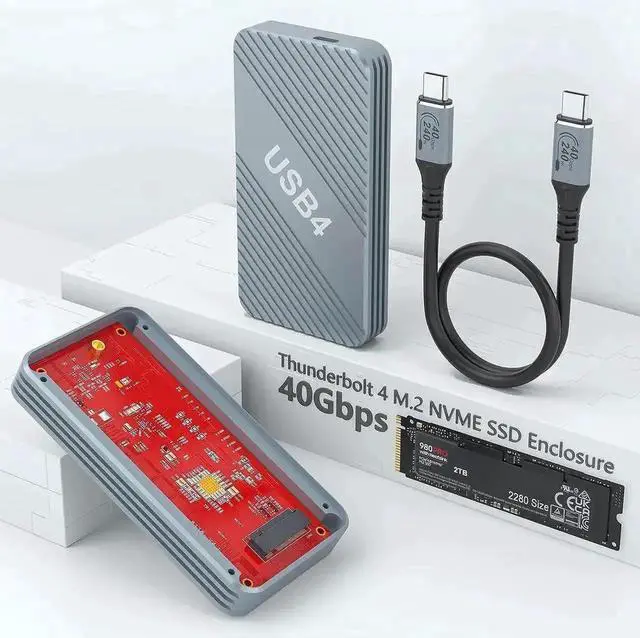 Main image of 40Gbps USB4 M.2 NVMe SSD Enclosure, Aluminum Thunderbolt 3/4 External Hard Drive Case, Supports 2280 B+M/M-Key PCIe NVMe SSD, Backward Compatible USB3.2/3.1/3.0, Portable External SSD Enclosure with U