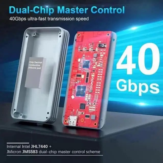 Alt view image 2 of 7 - 40Gbps USB4 M.2 NVMe SSD Enclosure, Aluminum Thunderbolt 3/4 External Hard Drive Case, Supports 2280 B+M/M-Key PCIe NVMe SSD, Backward Compatible USB3.2/3.1/3.0, Portable External SSD Enclosure with U