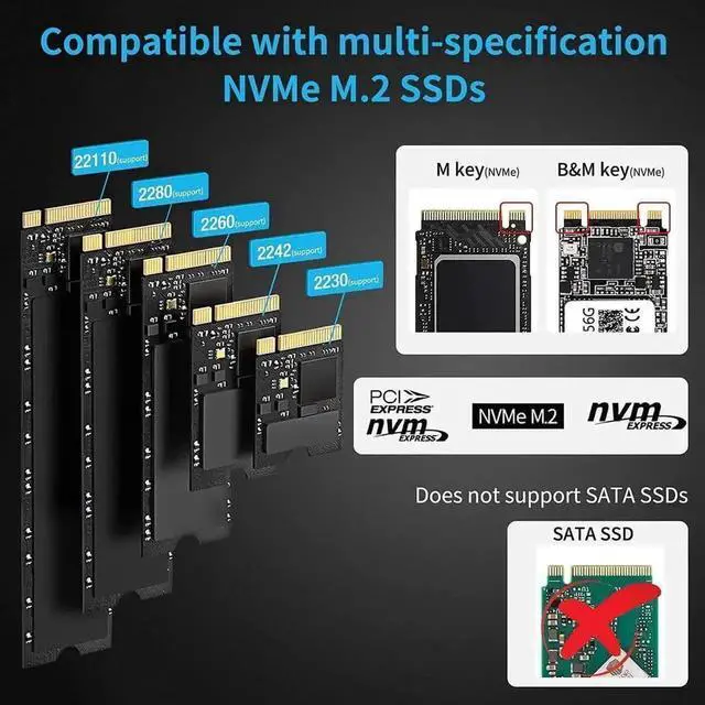 Alt view image 3 of 7 - Vszerda Dual-Bay M.2 NVMe SSD Docking Station with Offline Clone Duplicator, 10Gbps USB-C & USB-A Interface, M-Key NVMe Enclosure Supports 2230/2242/2260/2280 SSDs Up to 8TB Per Slot