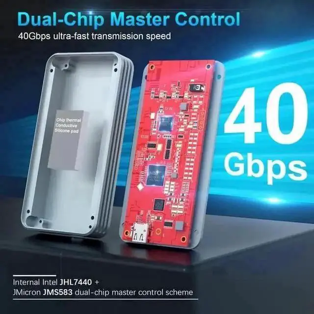 Alt view image 6 of 7 - Vszerda 40Gbps USB4 M.2 NVMe SSD Enclosure, Aluminum Thunderbolt 3/4 External M.2 Case, Supports 2280 B+M M-Key PCIe SSD, Compatible USB4.0/3.2/3.1/3.0, With USB-C Cable