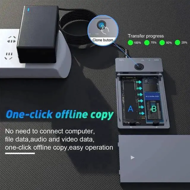 Alt view image 5 of 7 - Vszerda Dual-Bay M.2 NVMe SSD Docking Station with Offline Clone Duplicator, 10Gbps USB-C & USB-A Interface, M-Key NVMe Enclosure Supports 2230/2242/2260/2280 SSDs Up to 8TB Per Slot