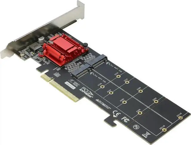Main image of Vszerda Dual M.2 M-Key NVMe to PCIe 3.1 x8/x16 Expansion Card, Supports Multi-Size 2230/2242/2260/2280/22110 NVMe SSD