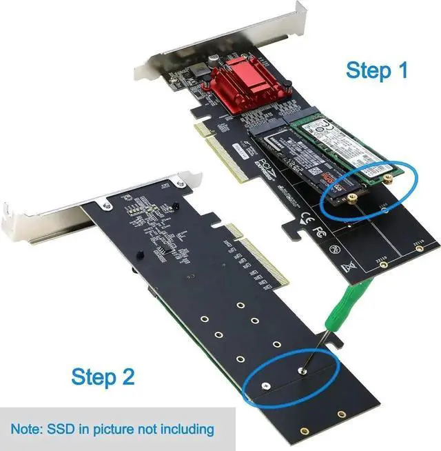 Alt view image 4 of 5 - Vszerda Dual M.2 M-Key NVMe to PCIe 3.1 x8/x16 Expansion Card, Supports Multi-Size 2230/2242/2260/2280/22110 NVMe SSD