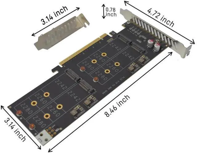 Alt view image 3 of 7 - Vszerda 4-Bay PCIe 5.0 M.2 NVMe Expansion Card, Supports M-Key SSD 2242/2260/2280