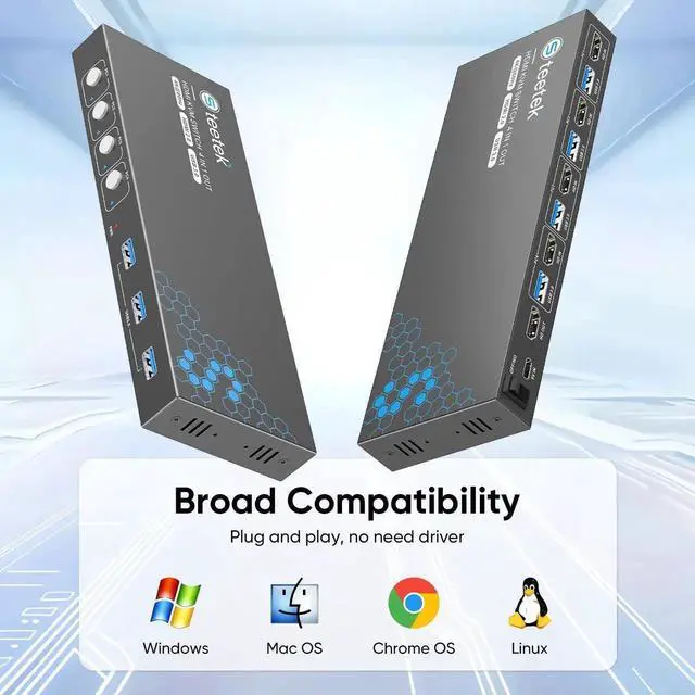 Alt view image 3 of 7 - Vszerda 4 Port USB 3.0 HDMI KVM Switch 4K@60Hz EDID Adaptive, 4 PCs Share 1 Monitor Keyboard Mouse Printer HDD, with 1 HDMI & 4 USB Cables