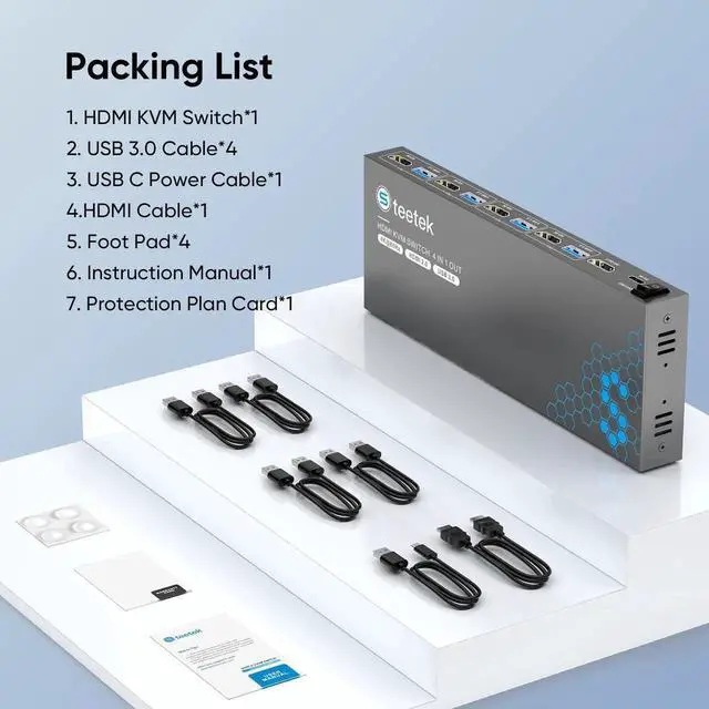 Alt view image 4 of 7 - Vszerda 4 Port USB 3.0 HDMI KVM Switch 4K@60Hz EDID Adaptive, 4 PCs Share 1 Monitor Keyboard Mouse Printer HDD, with 1 HDMI & 4 USB Cables