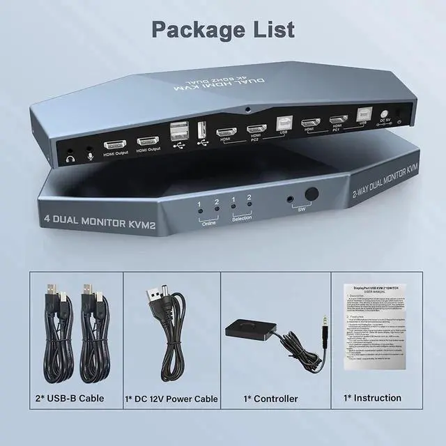 Alt view image 6 of 7 - Vszerda 2x2 Dual HDMI KVM Switch 4K@60Hz HDCP 2.2, 2-In-2-Out Dual Monitor HDMI KVM Switcher for 2 PCs Share 2 Displays