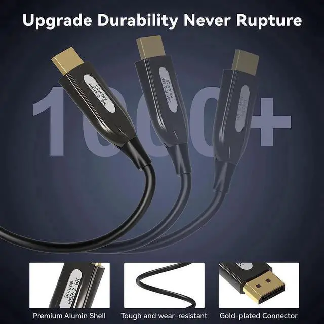 Alt view image 4 of 7 - Vszerda 8K DP 1.4 Fiber Optic Cable 100Feet/30m, 8K Displayport 1.4 Cable, Heavy Duty Cord, Oxygen-Free Copper, 32.4Gbps Ultra High Speed, 8K@60Hz, 4K@144Hz, 2K@240Hz, Support HBR3, DSC 1.2, HDR10