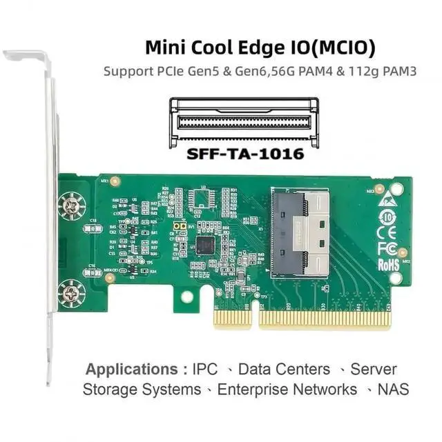 Alt view image 6 of 7 - Vszerda PCIe 5.0 x8 to MCIO 8i SFF-TA-1016 VROC Adapter Card, Mini Cool Edge IO Converter for Motherboard NVMe SSD & GPU Expansion
