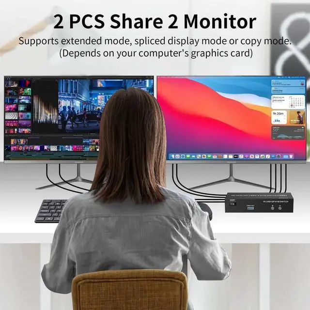 Alt view image 6 of 7 - Vszerda 2-Port HDMI+DP Dual Monitor KVM Switch 4K@60Hz, 3 USB3.0 Ports, Wired Switch Button & 2 USB Cables Included