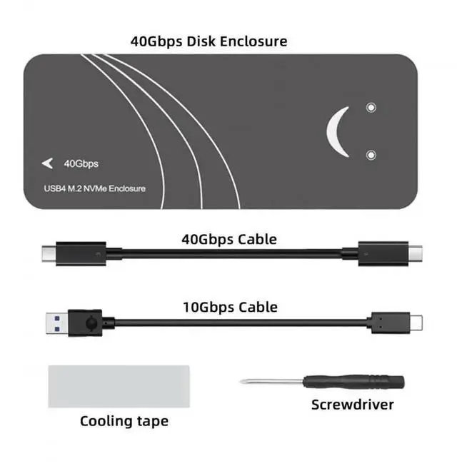 Alt view image 6 of 7 - Vszerda USB4 40Gbps M-Key NVMe SSD Enclosure with ASM2464 Chip, PCIe 4.0 x4, USB-C 20Gbps Backward Compatible