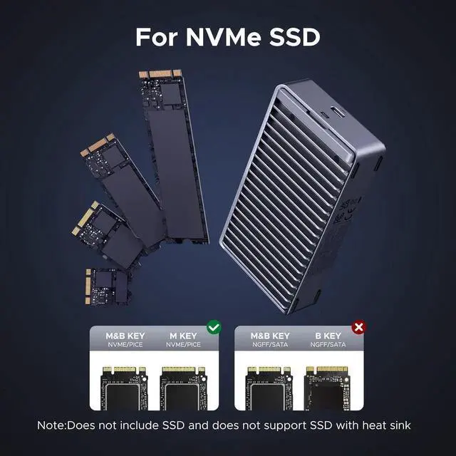 Alt view image 5 of 7 - Vszerda UGREEN 40Gbps Aluminum M.2 NVMe Enclosure, Double-Sided Cooling Fin, Thunderbolt 4/3 USB4 Compatible for Mac M1/M2