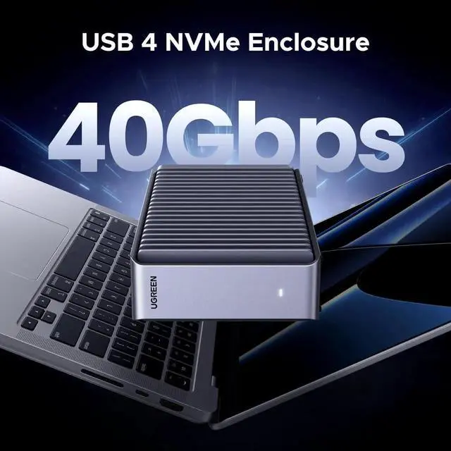Alt view image 7 of 7 - Vszerda UGREEN 40Gbps Aluminum M.2 NVMe Enclosure, Double-Sided Cooling Fin, Thunderbolt 4/3 USB4 Compatible for Mac M1/M2