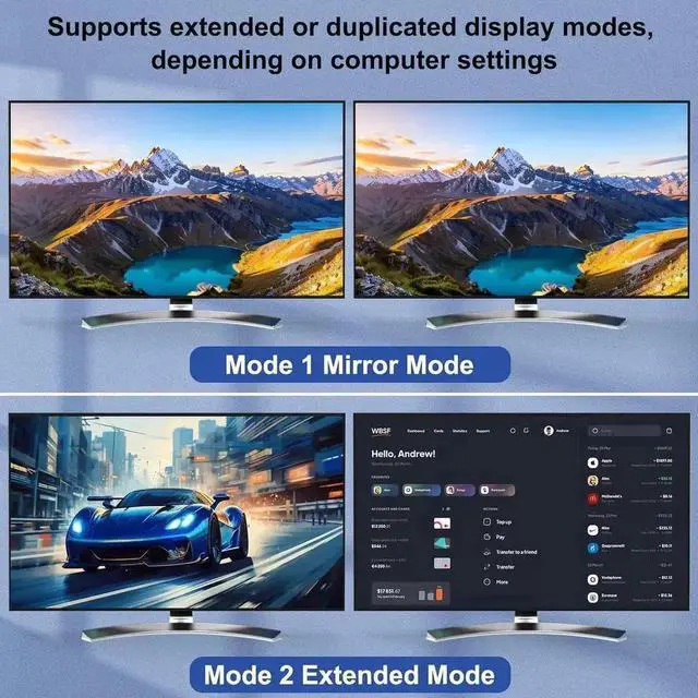 Alt view image 13 of 14 - 2PC Hybrid DP+HDMI Dual Monitor USB3.0 KVM Switch, 4K@60Hz/2K@120Hz, 4 USB3.0 Ports, Wired Remote & Full HDMI/DP/USB Cables Included