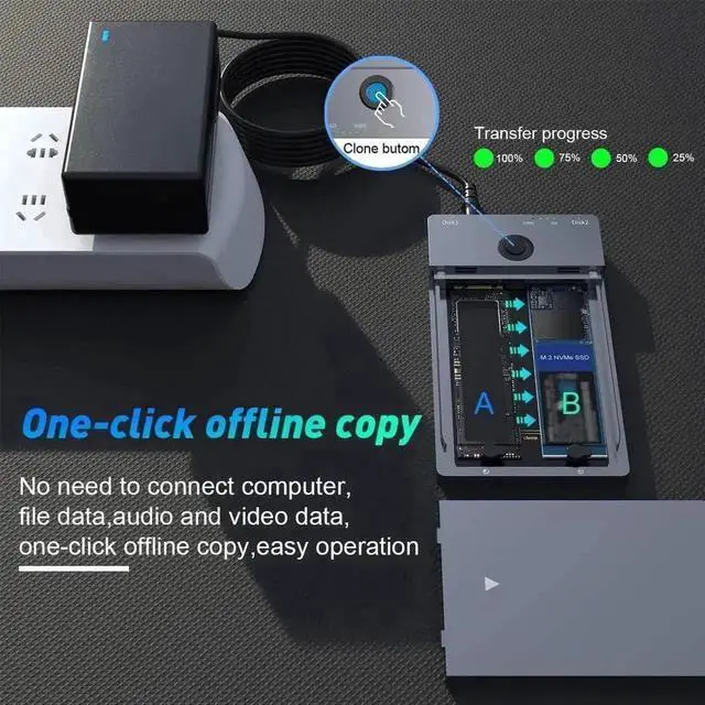 Alt view image 4 of 7 - Vszerda Dual-Bay Offline Clone M.2 NVMe Docking Station, 10Gbps USB-A & USB-C SSD Duplicator Enclosure for M-Key NVMe SSDs, Supports 2230/2242/2260/2280, Each Bay Max 8TB