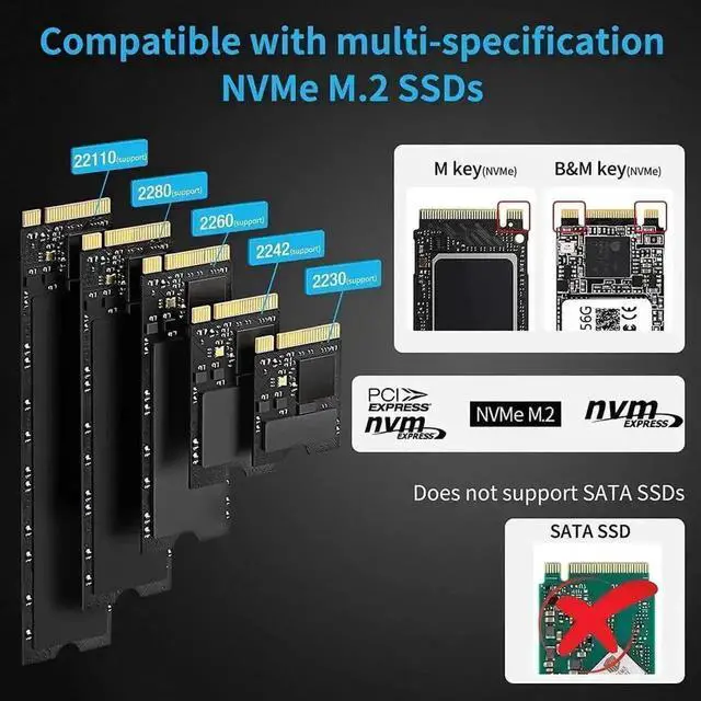 Alt view image 5 of 7 - Vszerda Dual-Bay M.2 NVMe SSD Docking Station, Offline Clone Duplicator, 10Gbps USB C & USB-A Interface, Supports M Key 2230/2242/2260/2280 SSD Up to 8TB