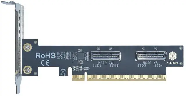 Main image of Vszerda PCIe 5.0 x16 to 2 Upward MCIO x8 Adapter Card, Supports 4 U.2 NVMe SSD