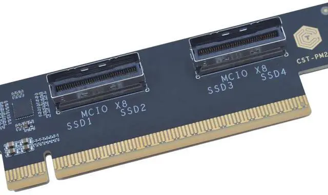 Alt view image 3 of 6 - Vszerda PCIe 5.0 x16 to 2 Upward MCIO x8 Adapter Card, Supports 4 U.2 NVMe SSD