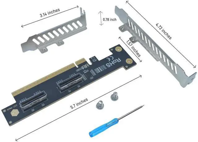 Alt view image 4 of 6 - Vszerda PCIe 5.0 x16 to 2 Upward MCIO x8 Adapter Card, Supports 4 U.2 NVMe SSD