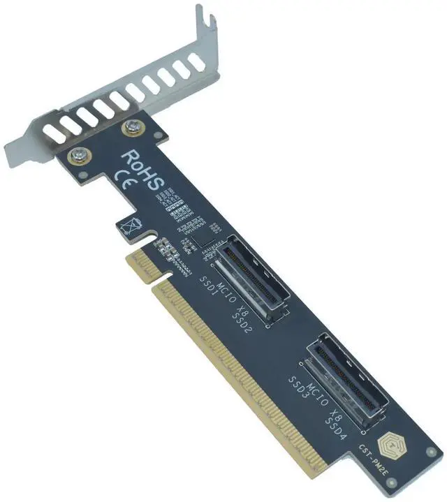 Alt view image 5 of 6 - Vszerda PCIe 5.0 x16 to 2 Upward MCIO x8 Adapter Card, Supports 4 U.2 NVMe SSD