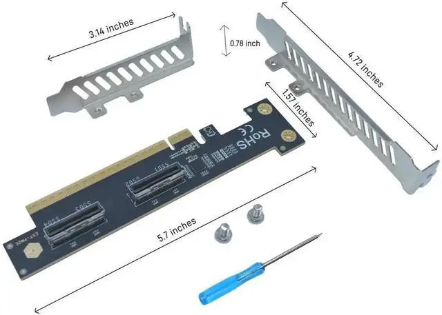 Alt view image 5 of 6 - Vszerda PCIe 5.0 x16 to 2 Upward MCIO x8 Adapter Card, Support 4 U.2 NVMe SSD Gen5 Storage Card