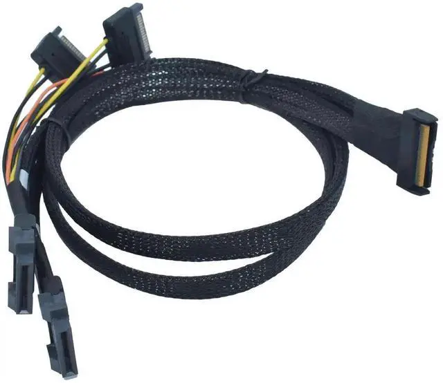 Alt view image 2 of 5 - PCIe 5.0 MCIO x8 Breakout Cable 2.1ft/65cm, SFF-TA-1016 74Pin MCIO x8 to Dual EDSFF E1/E3 1C with 15Pin SATA Power, Compatible with E1.S E1.L E3.S E3.L Enterprise NVMe SSD for Data Center Server Stora