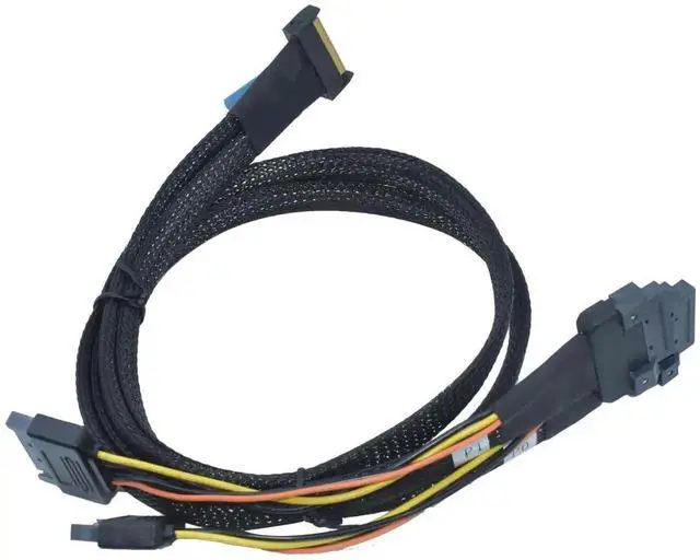 Alt view image 3 of 5 - PCIe 5.0 MCIO x8 Breakout Cable 2.1ft/65cm, SFF-TA-1016 74Pin MCIO x8 to Dual EDSFF E1/E3 1C with 15Pin SATA Power, Compatible with E1.S E1.L E3.S E3.L Enterprise NVMe SSD for Data Center Server Stora
