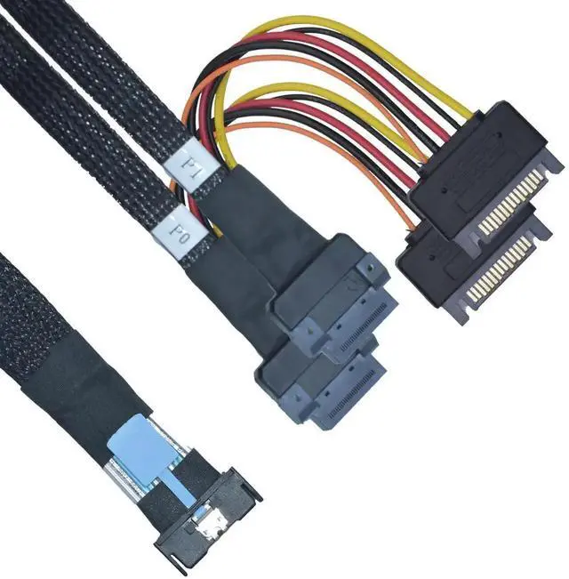 Alt view image 5 of 5 - PCIe 5.0 MCIO x8 Breakout Cable 2.1ft/65cm, SFF-TA-1016 74Pin MCIO x8 to Dual EDSFF E1/E3 1C with 15Pin SATA Power, Compatible with E1.S E1.L E3.S E3.L Enterprise NVMe SSD for Data Center Server Stora