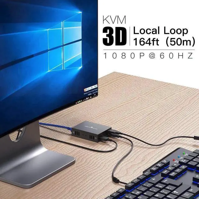 Alt view image 3 of 7 - Vszerda HDMI KVM USB Extender 1080P, Extend Video & USB Signals 50m via Cat5e/Cat6 Cable, Remote Keyboard & Mouse Control