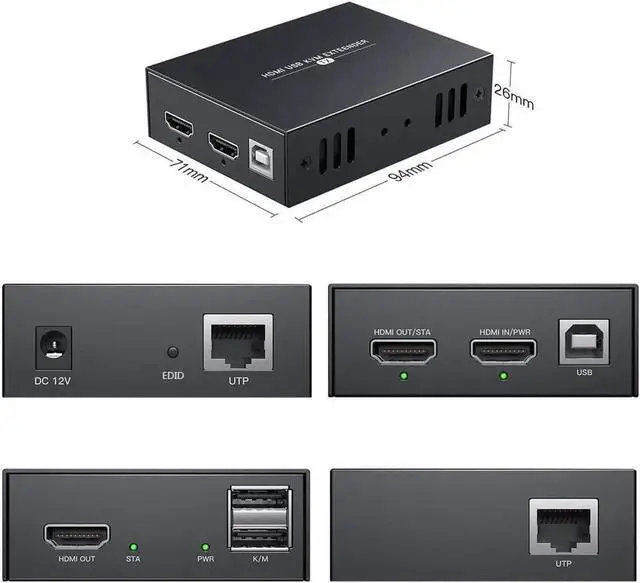 Alt view image 6 of 7 - Vszerda HDMI KVM USB Extender 1080P, Extend Video & USB Signals 50m via Cat5e/Cat6 Cable, Remote Keyboard & Mouse Control