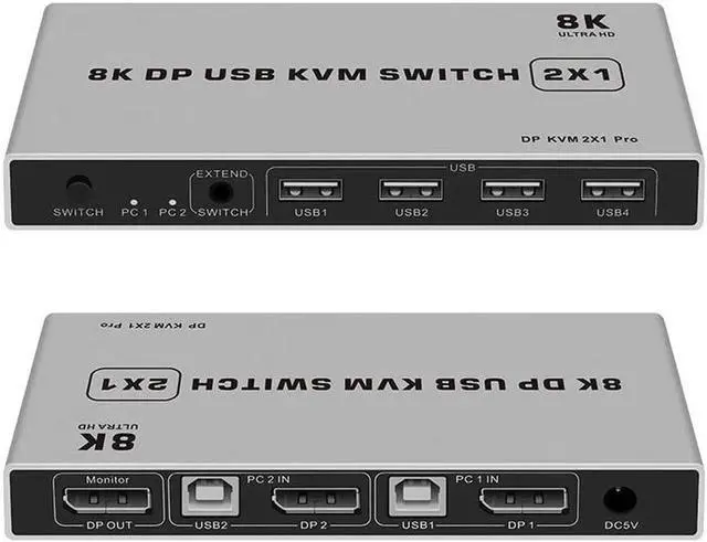 Alt view image 2 of 6 - Vszerda 2 Port 2 In 1 Out DP 1.4 KVM Switch 4K@60Hz, USB Sharing for Keyboard, Mouse & Printer, USB Power Cable Included