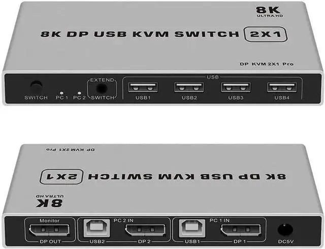 Alt view image 3 of 6 - Vszerda 2 Port DP 1.4 KVM Switch 2 In 1 Out 4K@60Hz, USB Sharing for Keyboard Mouse Printer, USB Power Cable Included