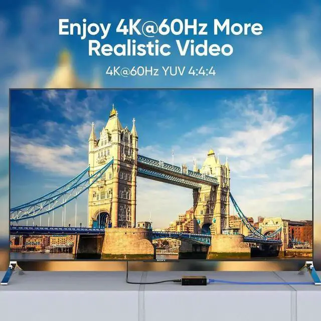 Alt view image 3 of 7 - Vszerda 4K@60Hz HDMI Extender Over Cat5e/Cat6/Cat7 Ethernet Cable, Max 330FT Transmission, PoE & EDID Function, TX+RX Transmitter Receiver Kit