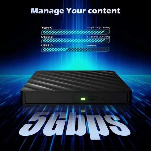 Alt view image 2 of 7 - Vszerda 5 in 1 Slim External Blu Ray Burner USB3.0 Type-C Optical Drive with SD TF Card Reader & 2 USB Hubs Compatible with Windows XP/7/8/10 Mac OS MacBook Laptop Desktop PC