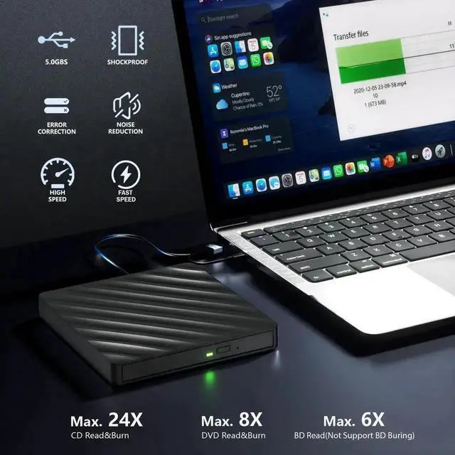 Alt view image 4 of 7 - Vszerda 5 in 1 Slim External Blu Ray Burner USB3.0 Type-C Optical Drive with SD TF Card Reader & 2 USB Hubs Compatible with Windows XP/7/8/10 Mac OS MacBook Laptop Desktop PC