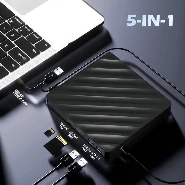 Alt view image 5 of 7 - Vszerda 5 in 1 Slim External Blu Ray Burner USB3.0 Type-C Optical Drive with SD TF Card Reader & 2 USB Hubs Compatible with Windows XP/7/8/10 Mac OS MacBook Laptop Desktop PC