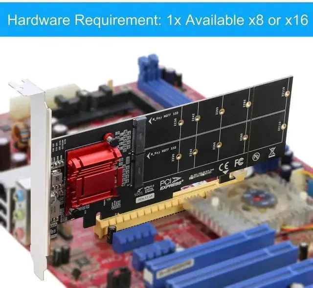 Alt view image 2 of 5 - Vszerda Dual M.2 NVMe PCIe 3.1 Expansion Adapter Card, PCI-E X8/X16 to 2-Port M Key NVMe SSD Converter, Support 2230/2242/2260/2280/22110 Size NGFF Drives