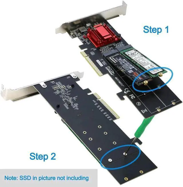 Alt view image 5 of 5 - Vszerda Dual M.2 NVMe PCIe 3.1 Expansion Adapter Card, PCI-E X8/X16 to 2-Port M Key NVMe SSD Converter, Support 2230/2242/2260/2280/22110 Size NGFF Drives